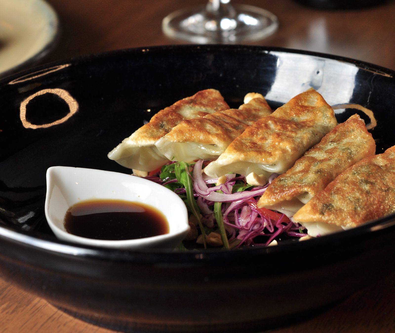 Handmade gyoza with Asian dipping sauce