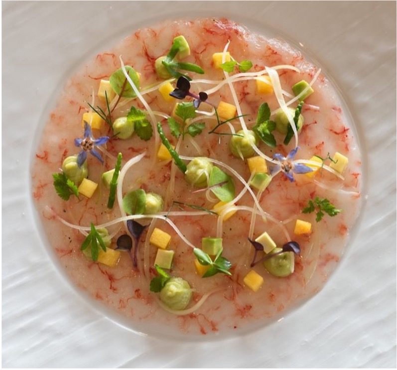 Prawn carpaccio with mango
